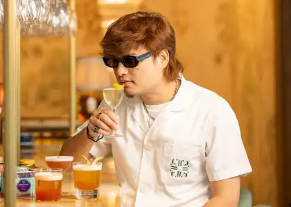 Tell Camellia Founder Gagan Gurung pictured with Fortnum & Mason Tell Camellia Cocktail