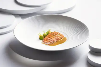 Grilled Red Mullet, Shiso Puree, Smoked Mandarin Confit