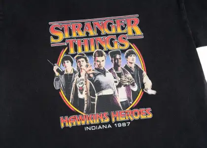 A close-up photo of a shirt design for 8 Degree North and Stranger Things' collab