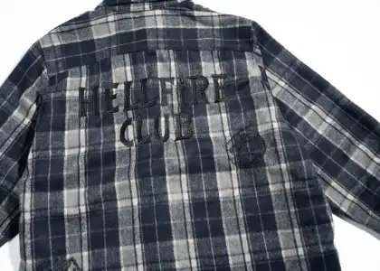 A flannel shirt with embroidery at the back