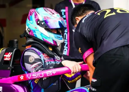 Hong Kong racecar driver Vivian Siu and star of documentary Zero to Macau action shot