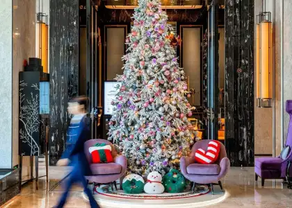 Hotel lobby at Christmas at Raffles Shenzhen 2025