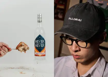 A collaboration coffee & cacao gin and a grey cap