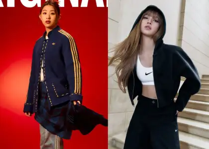 A model wearing Addias Tang jacket and LISA wearing Nike