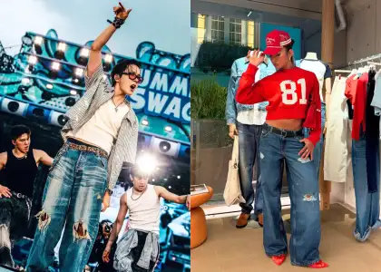 A photo of J-Hope and Bretman Rock wearing ripped jeans