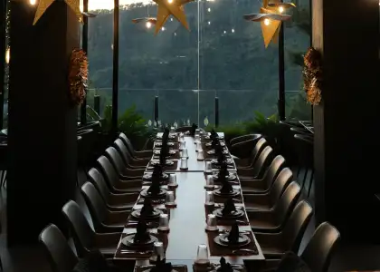 A glass-walled restaurant