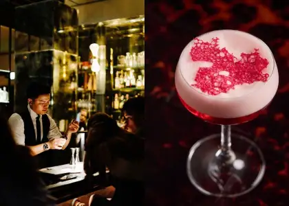 Interior of DarkSide bar at rosewood hong kong, bartender making drinks | Valentine's Day cocktail at Darkside bar at Rosewood Hong kong