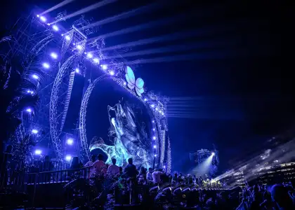 A photo of an evening festival stage