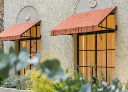 Orange window canopies and large windows