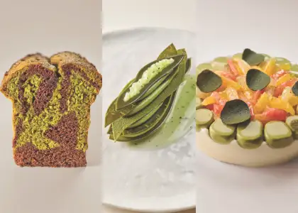 Three desserts made with Valrhona's Matcha Inspiration