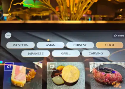A screen showing the menu of a buffet restaurant