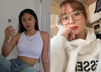 A photo of a Filipina actress holding a phone, and another taking a selfie