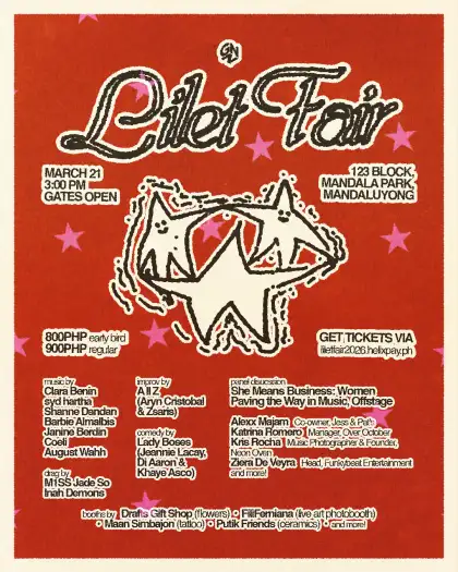 A red vintage-like poster for a women-centered festival