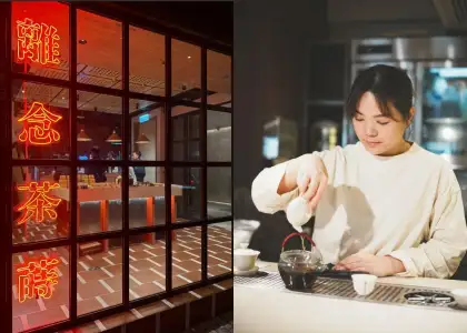 Chas By the Time facade, owner and founder Ming Chiu pouring tea