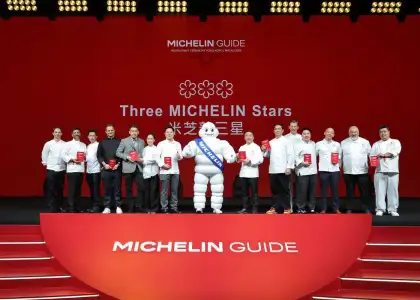 Group shot of all Three MICHELIN star awarded restaurants at the 2026 Hong Kong & Macau ceremony