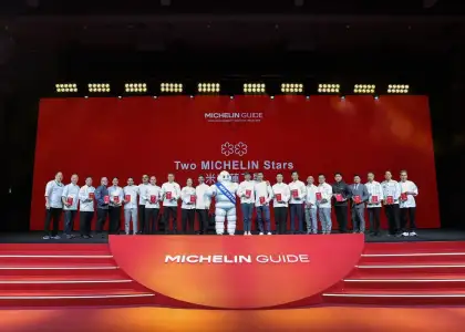 Group shot of all Two MICHELIN star awarded restaurants at the 2026 Hong Kong & Macau ceremony