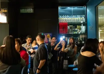 People gathered in a bar