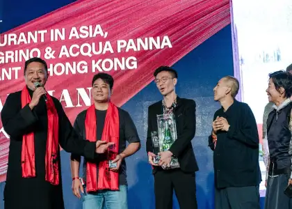 The Chairman Chef-Owner Danny Yip gives acceptance speech with team at the Asia's 50 Best Restaurants 2026 Award Ceremony