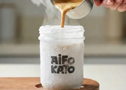 A frozen glass being filled with hot coffee