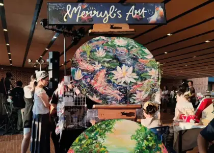 An art vendor's stall at an event