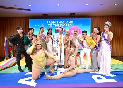 Drag queens and personalities at the Press Conference