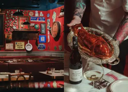 Bistrot du Vin interior and signature fish served by chef Guillaume Losguardi