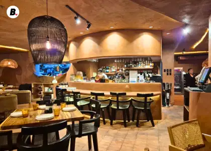 Warmly lit interiors of a restaurant