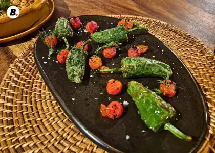Grilled peppers with cherry tomatoes
