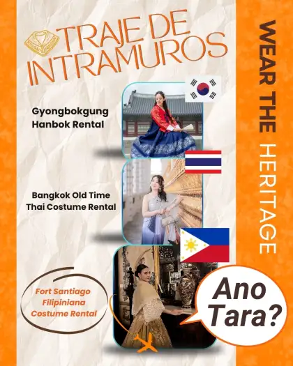 A social media post with orange, asian traditional attire