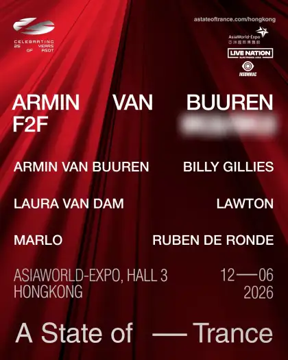 A red and black lineup poster for ASOT 2026 in Hong Kong