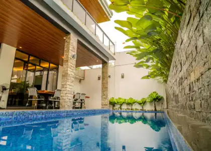 A pool in a modern house