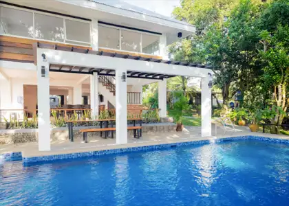 A large pool in a vacation home