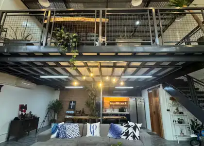 An industrial interior of a vacation house