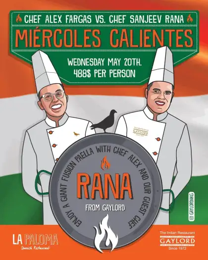 A poster of two chefs collaborating, with the colors of the Indian flag