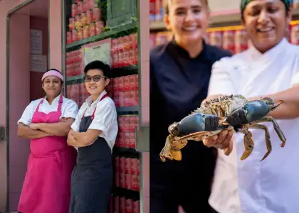 Chef Gizzy of hotel colombo with Chef Ar chan on left and chef teya on right