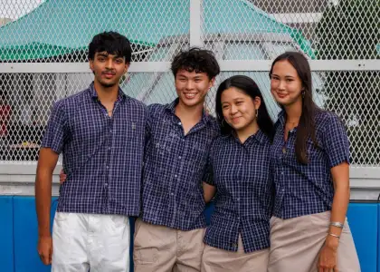 Students smiling outdoors at West Island School - best Hong Kong International Schools - The Beat Asia