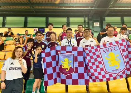 Kidd So, Chair of the Hong Kong Aston Villa Fan Club with fellow fans at football match