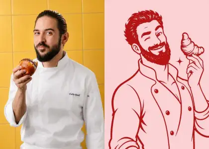 Award-winning pastry chef Fabio Bardi with Sugar Daddy mascot