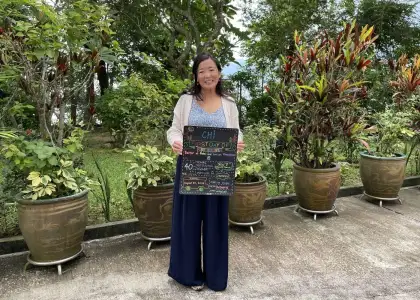 Photo of Chi Lo, Sustainable Business Manager at Saiyuen Camping Adventure on the first day of her doctoral programme