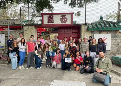Photo of Chi Lo, Sustainable Business Manager of Saiyuen Camping Adventure hosting a tour on Cheung Chau Island