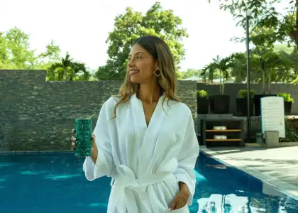 woman sips El Tequileño cocktail at Casa Salles boutique hotel at El Tequileño distillery