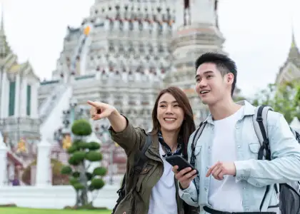 Asian attractive romantic couple travel in the cit 2023 11 27 04 49 20 utc