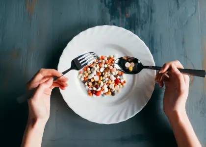 Plate full of drugs weight loss diet concept P2 AU8 S4