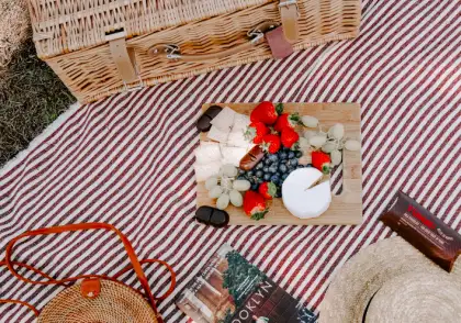 Picnic Setup With Basket Food Book and More
