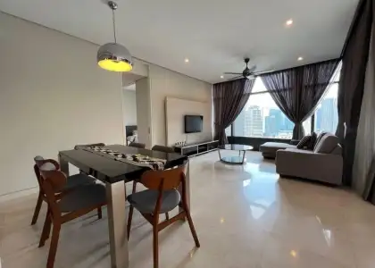 Luxury apartment interior at The Troika Kuala Lumpur with city skyline view