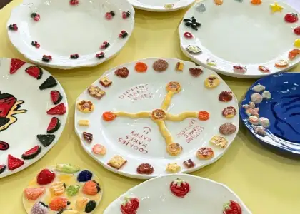 Decorated ceramic plates from a pottery workshop