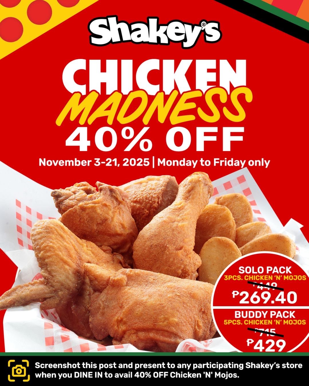 Shakey's Color Shakey’s - Chicken ’N’ Mojos at 40% OFF | The Beat Manila