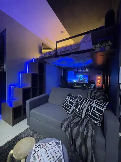Gamer's Condo sleeping loft stairs drawers