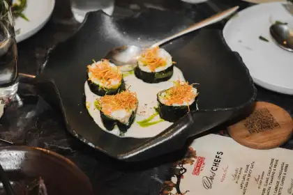 Lapu Lapu with suahe mousse wrapped in mustasa leaf on gata