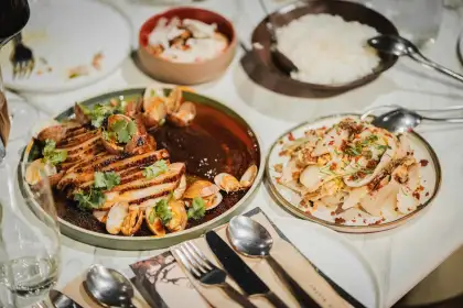 Pork with clams and cauliflower dish